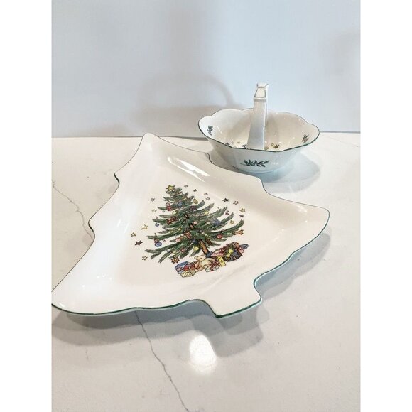 Vintage Retro Nikko Japan Happy Holidays Porcelain China Christmas Tree / Dish S - Picture 1 of 8